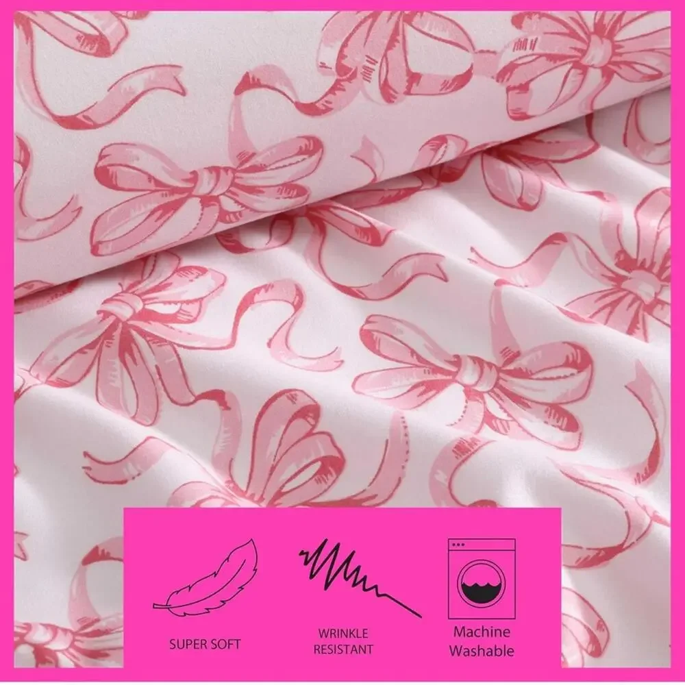 NEW Betsey Johnson Pink BOW Print Duvet Cover Bedding SET KING Pillow Shams